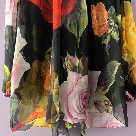 Dolce & Gabbana Black Roses Tie Neck Blouse - Picture 3 of 10